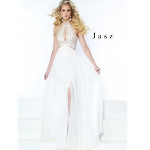 Jasz Couture 6454 Glistening Keyhole Halter Gown 2